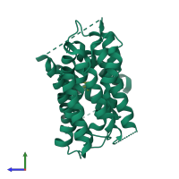 PDB entry 7b0k coloured by chain, side view.