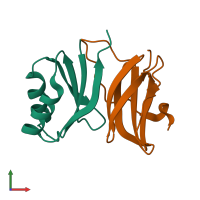 PDB entry 7b1i coloured by chain, front view.