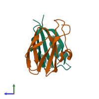 PDB entry 7b1i coloured by chain, side view.