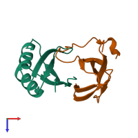 PDB entry 7b1i coloured by chain, top view.