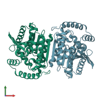 PDB entry 7b1x coloured by chain, front view.