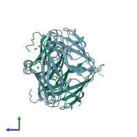 PDB entry 7b2k coloured by chain, side view.