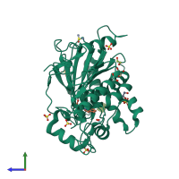PDB entry 7b2v coloured by chain, side view.