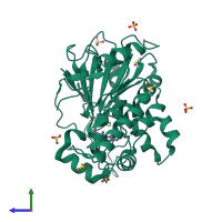 PDB entry 7b2z coloured by chain, side view.