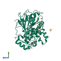 PDB entry 7b37 coloured by chain, side view.