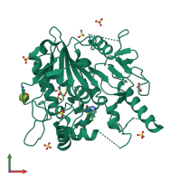 PDB entry 7b3g coloured by chain, front view.