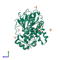 PDB entry 7b3g coloured by chain, side view.