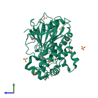 PDB entry 7b3p coloured by chain, side view.