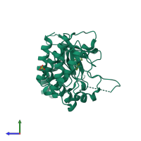 PDB entry 7b3q coloured by chain, side view.