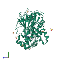 PDB entry 7b3x coloured by chain, side view.