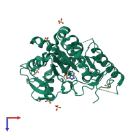 PDB entry 7b3x coloured by chain, top view.