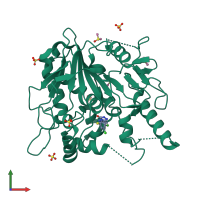 Monomeric assembly 1 of PDB entry 7b50 coloured by chemically distinct molecules, front view.