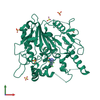 PDB entry 7b50 coloured by chain, front view.