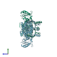 PDB entry 7b53 coloured by chain, side view.