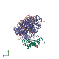 PDB entry 7b59 coloured by chain, side view.