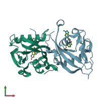 PDB entry 7b67 coloured by chain, front view.