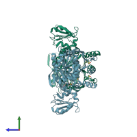 PDB entry 7b68 coloured by chain, side view.