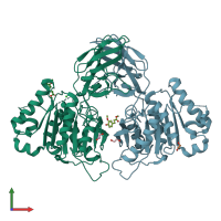PDB entry 7b6b coloured by chain, front view.