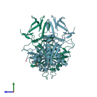 PDB entry 7b6b coloured by chain, side view.