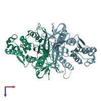 PDB entry 7b6b coloured by chain, top view.