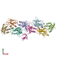 PDB entry 7b6d coloured by chain, front view.
