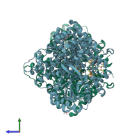 PDB entry 7b7t coloured by chain, side view.