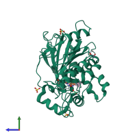 PDB entry 7b7x coloured by chain, side view.