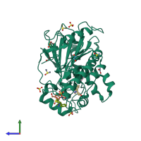 PDB entry 7b84 coloured by chain, side view.
