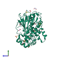 PDB entry 7b87 coloured by chain, side view.