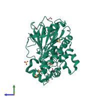 PDB entry 7b8l coloured by chain, side view.
