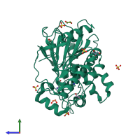 PDB entry 7b8n coloured by chain, side view.