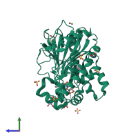 PDB entry 7b8o coloured by chain, side view.