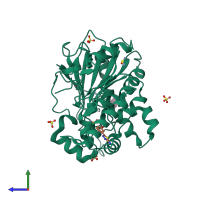 PDB entry 7b8y coloured by chain, side view.