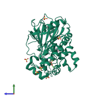 PDB entry 7b8z coloured by chain, side view.