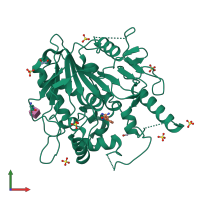 PDB entry 7b98 coloured by chain, front view.