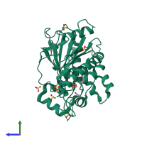 PDB entry 7b98 coloured by chain, side view.