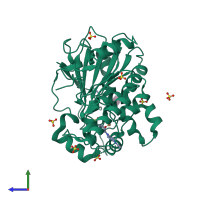 PDB entry 7b99 coloured by chain, side view.