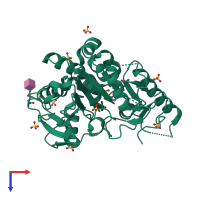 PDB entry 7b99 coloured by chain, top view.
