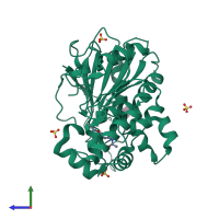 PDB entry 7b9d coloured by chain, side view.
