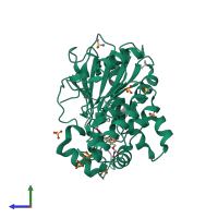 PDB entry 7b9n coloured by chain, side view.