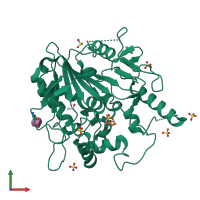 PDB entry 7b9u coloured by chain, front view.