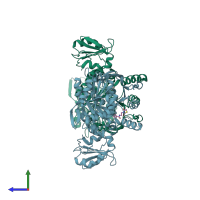 PDB entry 7b9w coloured by chain, side view.