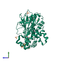 PDB entry 7ba1 coloured by chain, side view.