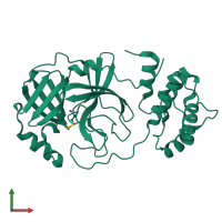 PDB entry 7bak coloured by chain, front view.