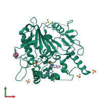 PDB entry 7bap coloured by chain, front view.