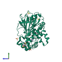 PDB entry 7bap coloured by chain, side view.