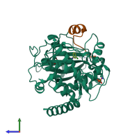 PDB entry 7baq coloured by chain, side view.