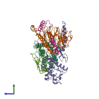 PDB entry 7bb7 coloured by chain, side view.