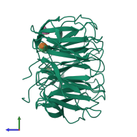 PDB entry 7bbc coloured by chain, side view.