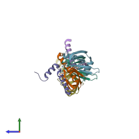 PDB entry 7bbl coloured by chain, side view.